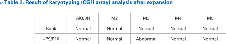 Table 2. Result of karyotyping (CGH array) analysis after expansion